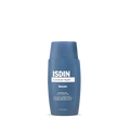 Blue serum bottle with ISDIN branding on a white background